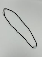 Natural Black Spinel and White Opal Gemstone Round Beaded Adjustable Necklace