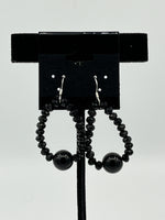 Natural Black Spinel and Onyx Gemstone Beaded Sterling Silver Dangle Earrings