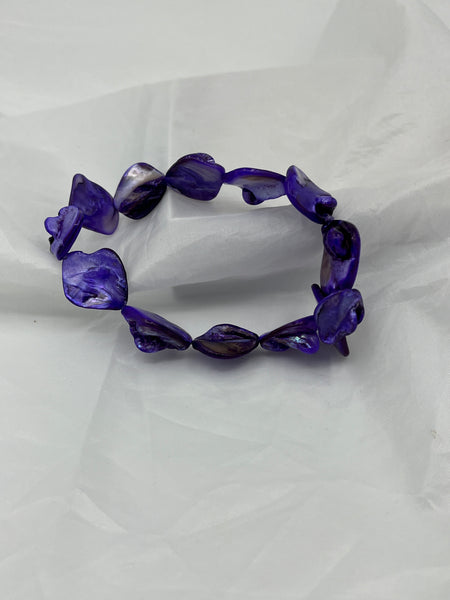 Unique Purple Blue Colored Blister Shells Beaded Stretch Bracelet