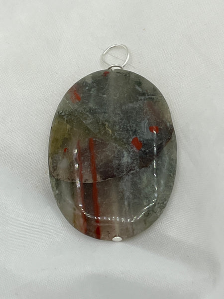 Natural Bloodstone Gemstone Carved Flat Oval Pendant