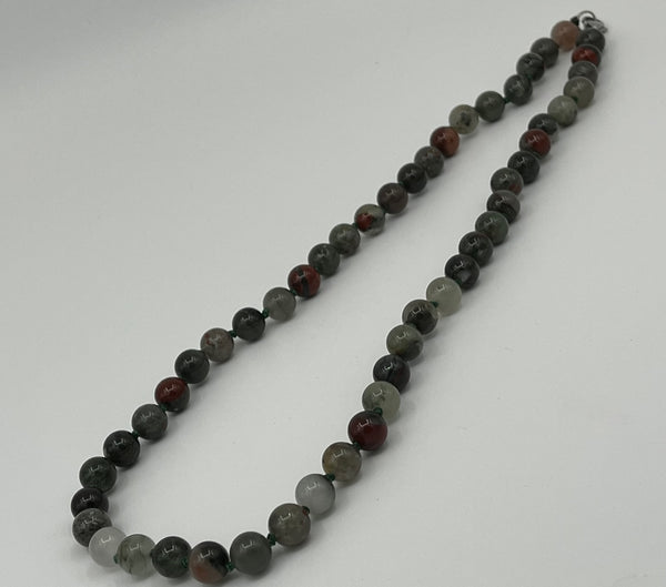 Natural Bloodstone Gemstone 8 MM Round Beaded Necklace