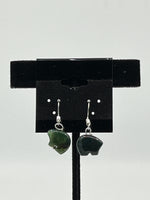 Natural Bloodstone Gemstone 3D Zuni Bear Beaded Sterling Silver Dangle Earrings