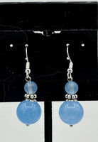 Natural Blue Chalcedony Gemstone Round Beaded Sterling Silver Dangle Earrings