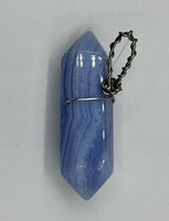 Natural Blue Lace Agate Gemstone Double Terminated Point Pendant