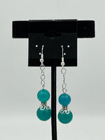 Natural Blue Topaz Gemstone Chunky Round Beaded Sterling Silver Dangle Earrings