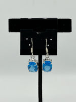 Natural Blue Topaz Gemstone Faceted Oval Sterling Silver Dangle Earrings