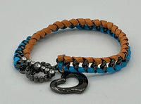 Brown and Blue Link Bracelet with Gunmetal Open Heart Charm