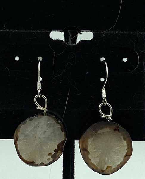 Natural Drusy Agate Gemstone Faceted Sterling Silver Dangle Earrings