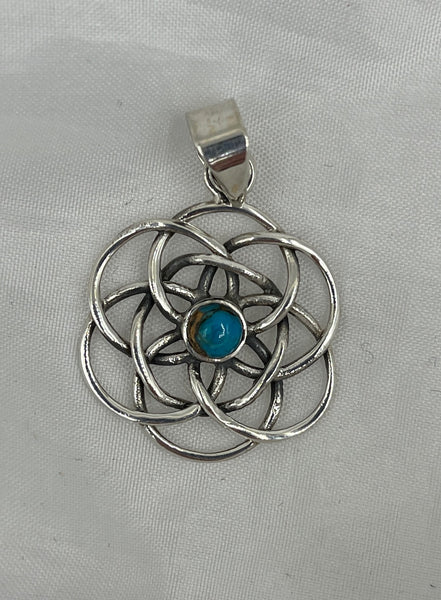 Natural Brown Moonstone Gemstone Round Celtic Flower Sterling Silver Pendant