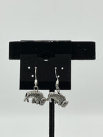 Silvertone 3D Buffalo Bison Charm Dangle Earrings with Sterling Silver Hooks