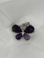 Natural Amethyst Gemstone and Silvertone Butterfly Pendant