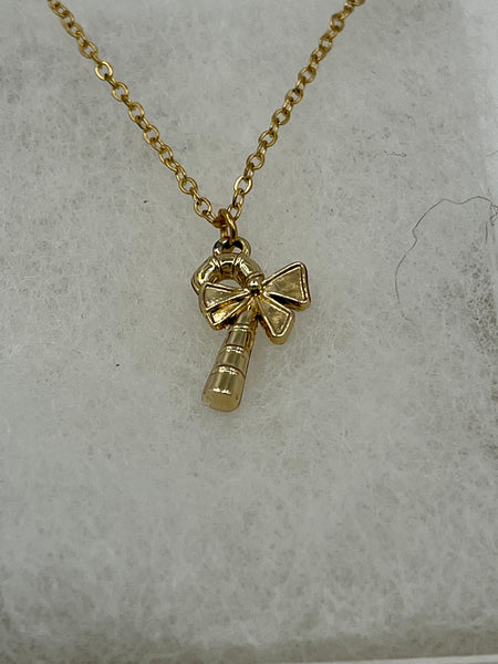 Dainty Gold Tone Christmas Candy Cane Charm Pendant on Chain Necklace