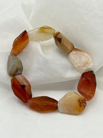 Natural Carnelian Gemstone Large Faceted Tumbled Nuggets Beaded Stretch Bracelet