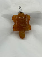 Natural Carnelian Gemstone Large Carved 3D Turtle Pendant