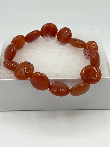 Natural Carnelian Gemstone Puffed Coins Beaded Stretch Bracelet