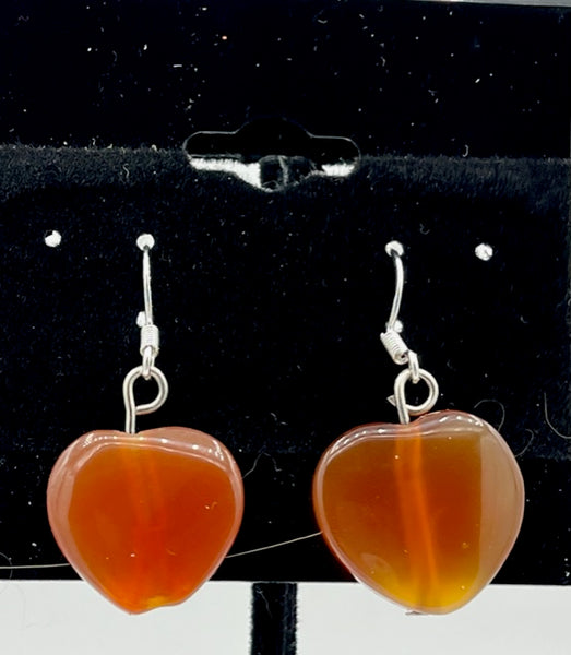 Natural Carnelian Gemstone Heart Beaded Sterling Silver Dangle Earrings