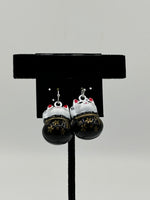 Silvertone Enamel White Cat in Black Pot Sterling Silver Dangle Earrings