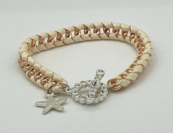 Champagne and Silvertone Link Bracelet with Star Charm and Toggle Clasp