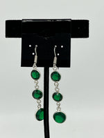 Natural Chrome Diopside Gemstone Faceted Rounds Sterling Silver Dangle Earrings