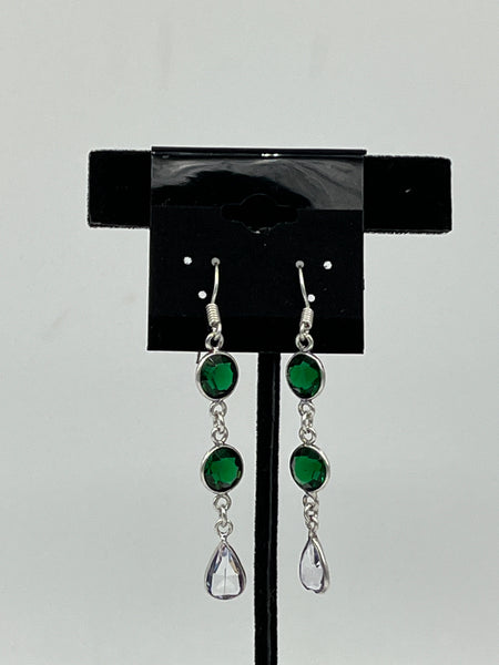 Natural Chrome Diopside & Amethyst Gemstone Sterling Silver Dangle Earrings