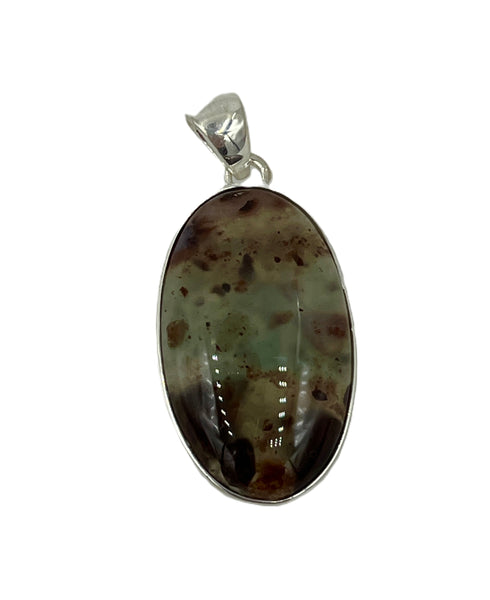 Natural Chrysoprase Gemstone Oval Cabochon Sterling Silver Pendant