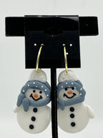 Large Clay Christmas Winter Snowman with Scarf Dangle Hoop Earrings