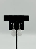 Natural Clear Quartz Gemstone Faceted Teardrop Sterling Silver Dangle Earrings