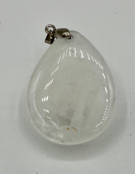 Natural Clear Quartz Gemstone Flat Teardrop Pendant