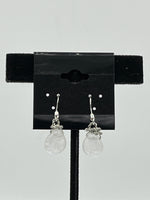 Natural Clear Quartz Gemstone Teardrops Beaded Sterling Silver Dangle Earrings