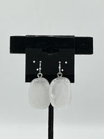 Natural Clear Quartz Gemstone Tumbled Rectangle Sterling Silver Dangle Earrings