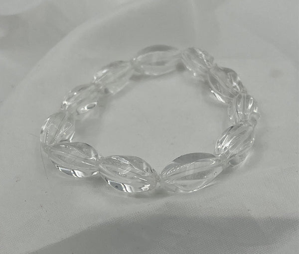 Natural Clear Quartz Gemstone Twisted Rice Beaded Stretch Bracelet