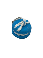 Polymer Clay Blue and White 3D Cookie Food Pendant with Striped Frosting Bow