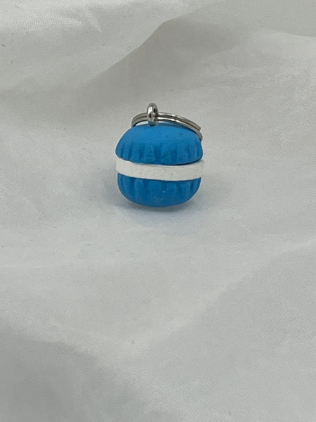 Polymer Clay Blue and White 3D Cookie Macaron Pendant or Charm Food Jewelry