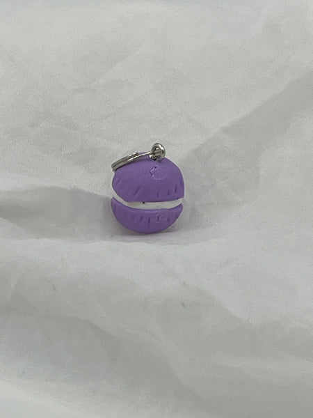 Polymer Clay Purple and White 3D Small Cookie Macaron Charm Pendant Food Jewelry