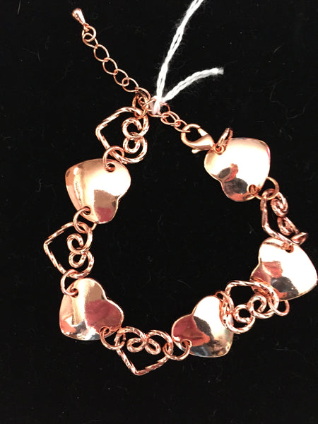 Copper Flat and Twisted Hearts Adjustable Link Bracelet