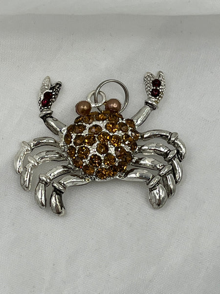 Silvertone Crab Pendant with Red and Gold Crystals