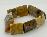 Natural Crazy Lace Agate Gemstone Large Puffed Squares Beaded Stretch Bracelet