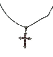 Silver Tone and Purple CZ Cross Pendant on Chain Necklace