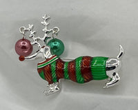 Cute Christmas Dachshund Wiener Dog in Sweater with Reindeer Antlers Pin Brooch