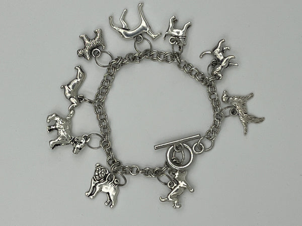 Silvertone Dog Breeds Charm Bracelet 9 Different Charms Pet Lover Gift