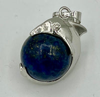 Silvertone Dolphin Riding Natural Lapis Gemstone Ball Pendant