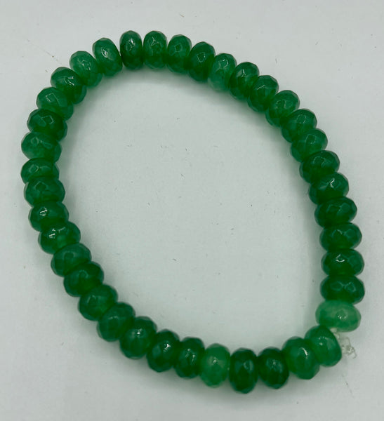 Natural Emerald Gemstone Faceted Rondelles Beaded Stretch Bracelet