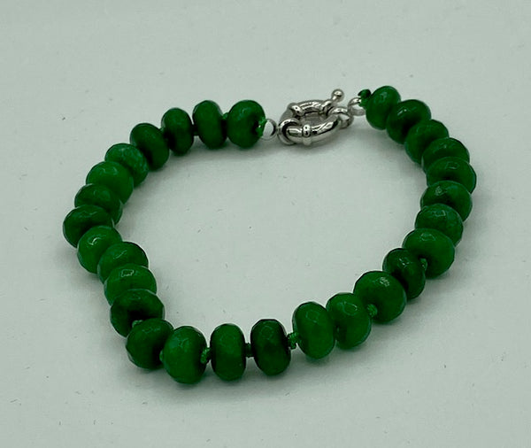 Natural Emerald Gemstone Faceted Rondelles Beaded Bracelet