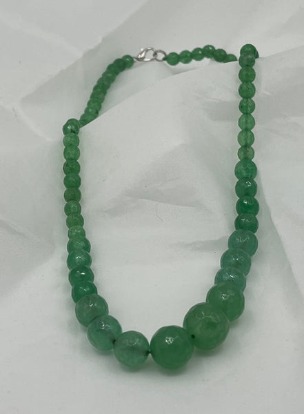 Natural Emerald Gemstone Graduated Faceted Round Beaded Necklace