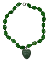 Natural Emerald Gemstone Ovals Beaded Necklace with Heart Pendant