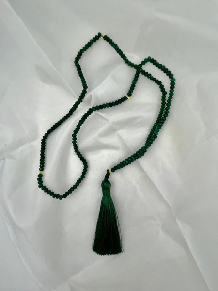 Natural Emerald Gemstone Faceted Rondelle Beaded Necklace with Tassel Pendant