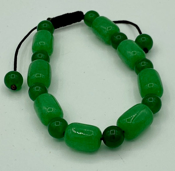 Natural Emerald Gemstone Round and Barrel Beaded Adjustable Bracelet