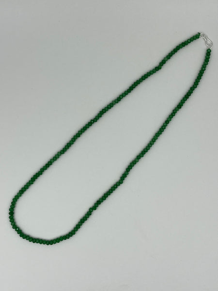 Natural Emerald Gemstone Faceted Rondelles Beaded Sterling Silver Necklace