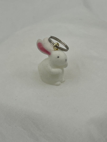 Cute White 3D Standing Flocked Bunny Rabbit Pendant with Pink Ears