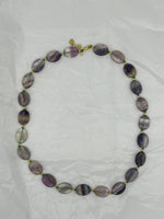 Natural Multicolor Fluorite Gemstone oval & GoldTone Beaded Adjustable Necklace